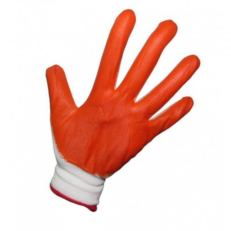 Перчатки х/б обрезининые белые с  оранжевой ладошкой 
