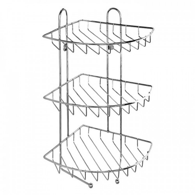 Полка для ванны MILARDO 3х ярусная угловая с крючками стальная 110WС30M44