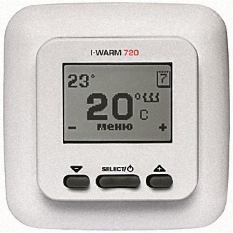 Терморегулятор для тепл. полов "IWARM" 720 белый (НК) электр.програм. 
