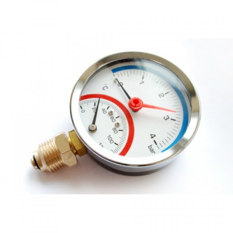 Термоманометр с отсекателем 1/2" радиальный  80 мм 0-4 бар, 0-120° С DEISA