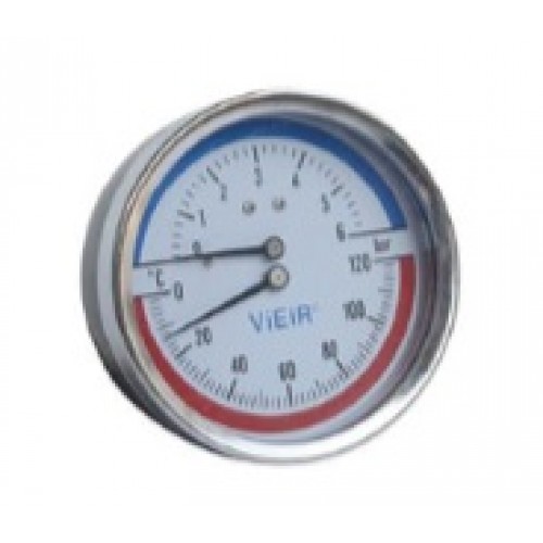 Термоманометр 1/2" аксиальный 80 мм 0-10 бар, 0-120° С "ViEiR" уп.100шт....