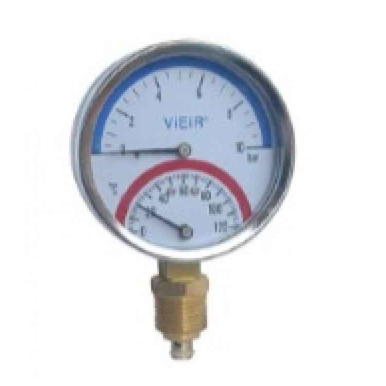 Термоманометр 1/2" радиальный 80 мм 0-10 бар, 0-120°С с отсекателем "ViEiR" /уп.100шт.