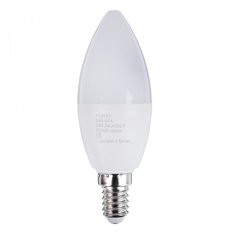 Лампа светодиодная свеча E14, С37 7W,560lm,4000K FORZA 935-074